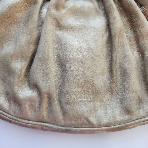 BALLY EUC Tan Gold Suede Leather Pleated Cloud Bag Puffy made In Italy $1,300 - Picture 4 of 9